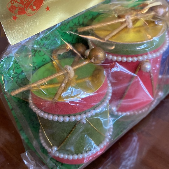 Vtg Lot Drums Christmas Tree Ornaments Japanese Cardboard Felt Beads - NIP - Picture 6 of 7